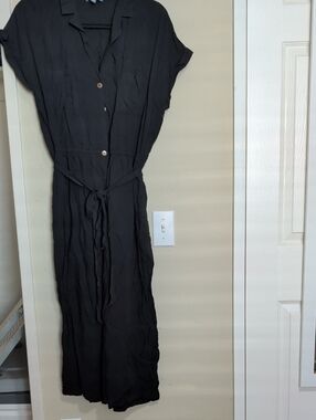 Modcloth Black Maxi Shirt Dress with Waist Tie